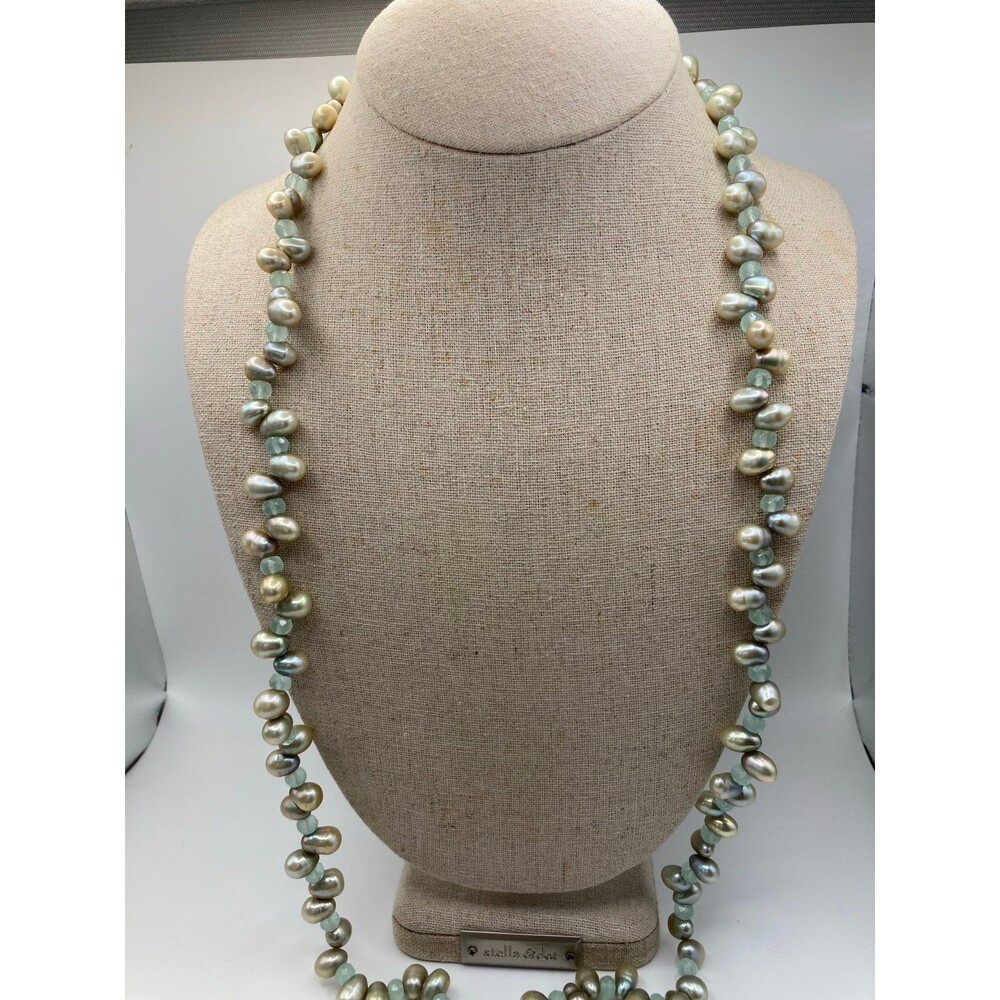 Natural freshwater pearl faceted blue chalcedony Necklace